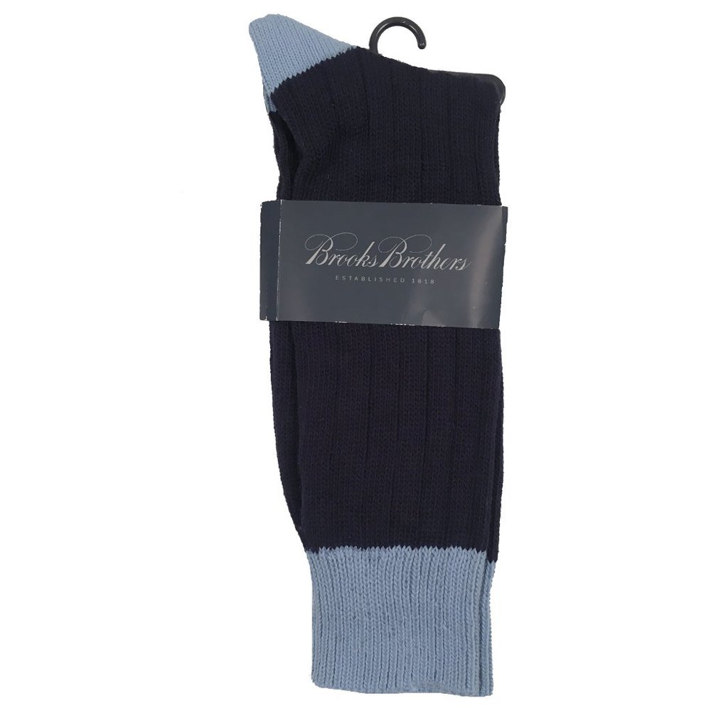 New Brooks Brothers Socks!  Navy With Light Blue  Trim Cotton  Made in Italy